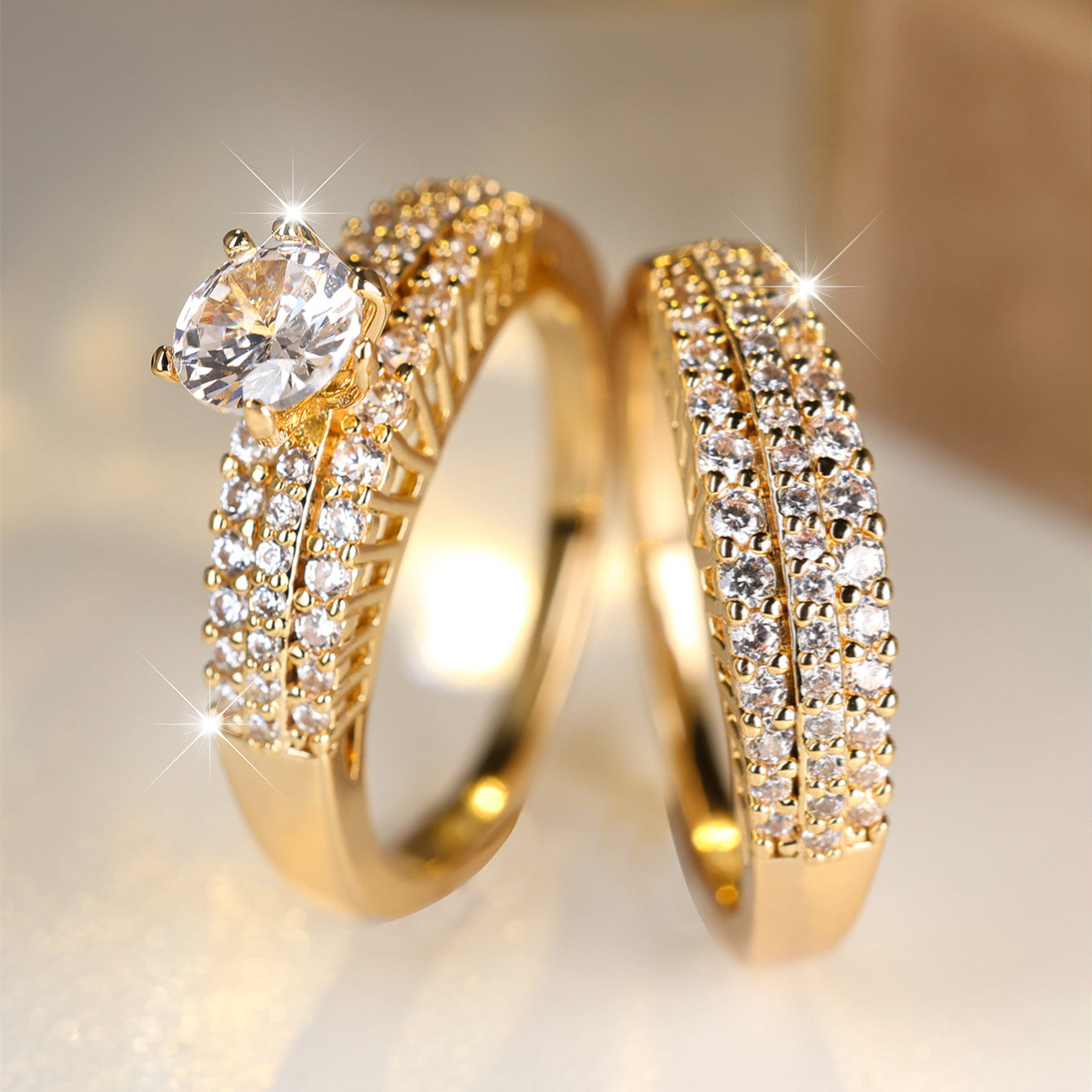 Elegant Stacking Zirconia Rings - Bridal Sets for Women, Symbolizing Elegance and Beauty, Luxury Jewelry Dupes with Paved Shining Accents, Perfect for Engagement or Wedding