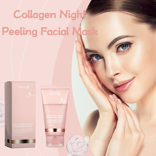 Collagen Overnight Wrapping Peel Off Facial Mask, Korean Collagen Night Wrapping Mask Deeply Hydrates Night Care Mask Cream 75ml