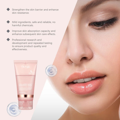 Collagen Overnight Wrapping Peel Off Facial Mask, Korean Collagen Night Wrapping Mask Deeply Hydrates Night Care Mask Cream 75ml