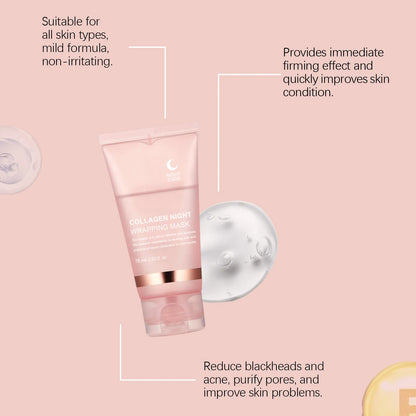 Collagen Overnight Wrapping Peel Off Facial Mask, Korean Collagen Night Wrapping Mask Deeply Hydrates Night Care Mask Cream 75ml