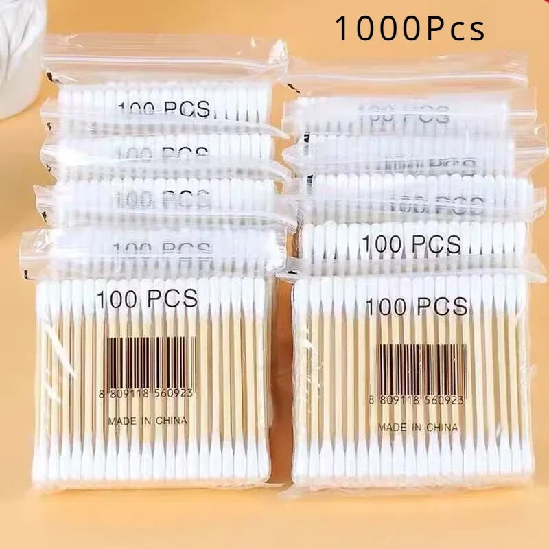 300/500/1000pcs Double Head Cotton Swab Women Makeup Cotton Buds Tip for Wood Sticks Nose Ears Cleaning Health Care Tools